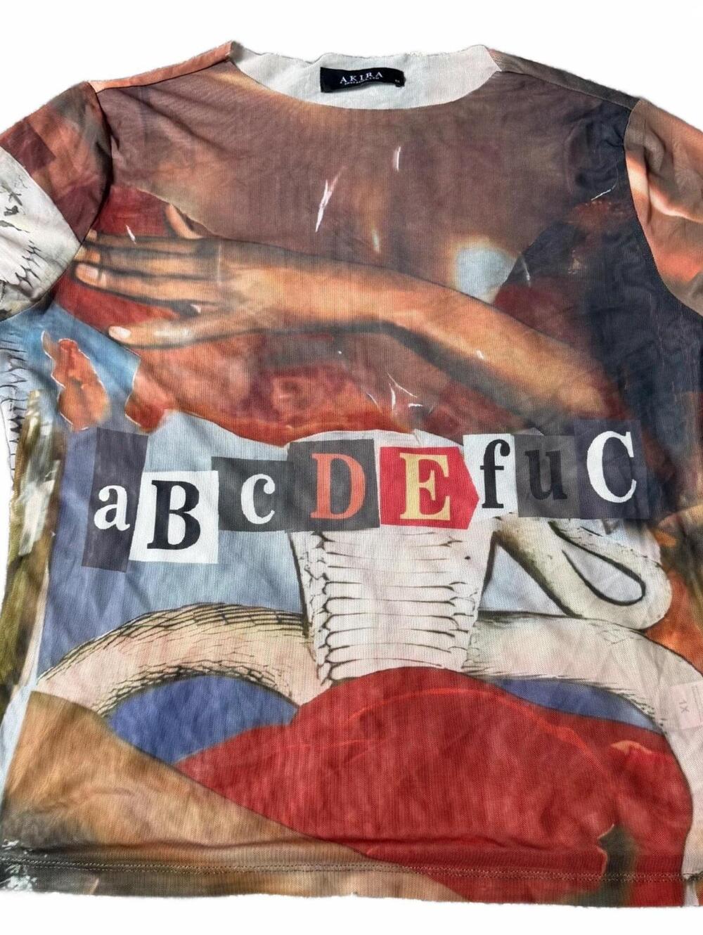 Akira Shopakira Multicolor Mesh Graphic Baby Tee Size XL Abstract Y2K